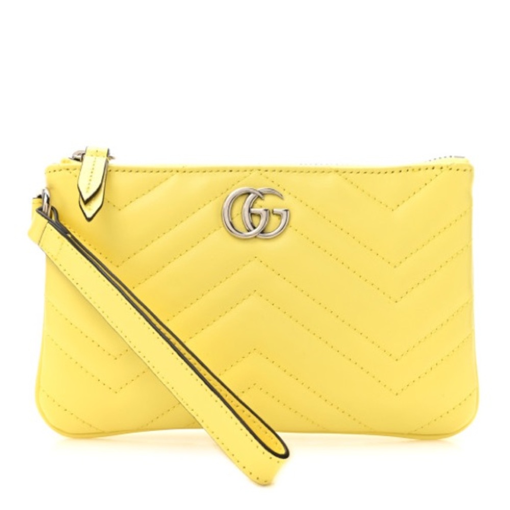 GUCCI Calfskin Matelassé GG Marmont Wrist Wallet – BANANA YELLOW